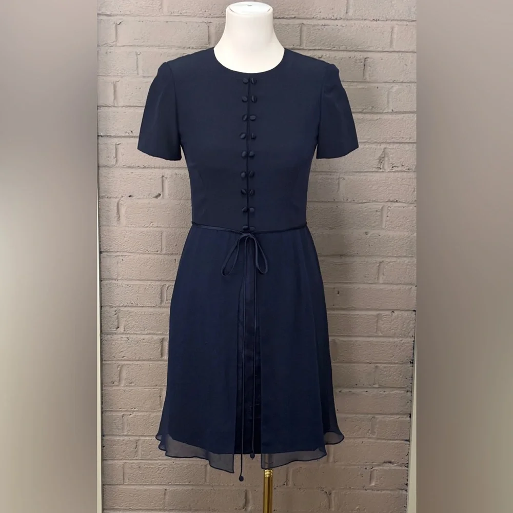 Carolina Herrera  Vintage Silk Navy Blue Dress  2